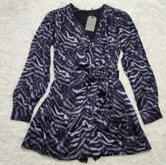 NWT ALLSAINTS Irina Remix Romper UK 10 / US 6 Gray Animal Print Wrap Front - Picture 7 of 16